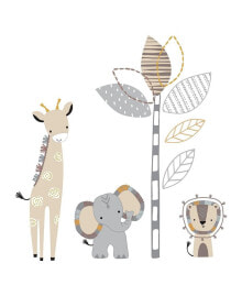 Купить предметы интерьера Lambs & Ivy: Декоративные наклейки/стикеры Lambs & Ivy "Джунгли с слоном/жирафом" (серо-бежевые) для детской комнаты