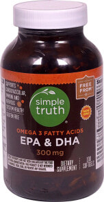 Рыбий жир и Омега 3, 6, 9 Simple Truth EPA & DHA  Омега-3 из концентрата рыбьего жира высокой эффективности и содержат 300 мг 100 гелевых капсул
