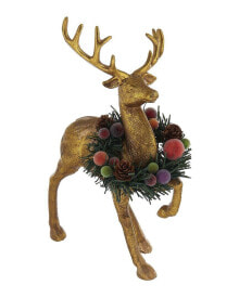 Kurt Adler 12In Plastic Deer With Fruit Wreath Tablepiece Multicolor