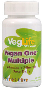 Витаминно-минеральные комплексы VegLife Vegan One Multiple with Iron Витаминно-минеральный комплекс с железом 60 вегетарианских таблеток