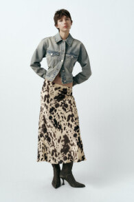 Animal print satin midi skirt