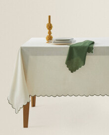 Scalloped cotton and linen blend tablecloth