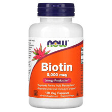 NOW Biotin Energy Production  Биотин для поддержки метаболизма аминокислот и нормальной функции иммунитета  5000 мкг 120 веганских капсулы