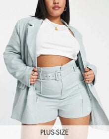 Купить женские шорты In The Style Plus: In The Style Plus x Dani Dyer high waist belted tailored short co ord in blue