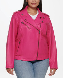 Plus Size Trendy Faux Leather Moto Jacket