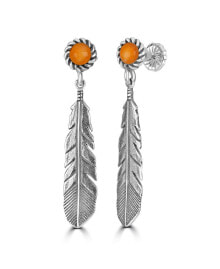 Купить женские ювелирные серьги American West Jewelry: Sterling Silver Feather and Genuine Gemstone Dangle Earrings