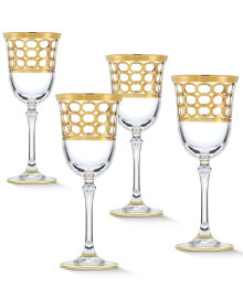 Lorren Home Trends 4 Piece Infinity Gold Ring White Wine Goblet Set