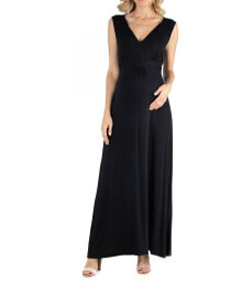 Купить женские платья 24seven Comfort Apparel: V Neck Sleeveless Maternity Maxi Dress with Belt