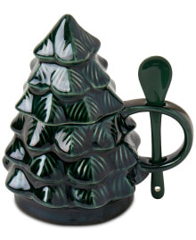 TTU Gallery green Tree Mug with Lid & Spoon