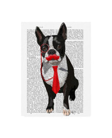 Trademark Global fab Funky Boston Terrier with Red Tie and Moustache Canvas Art - 15.5