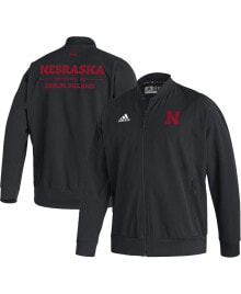 adidas men's Black Nebraska Huskers Ireland Sideline Woven Primeblue Full-Zip Bomber Jacket