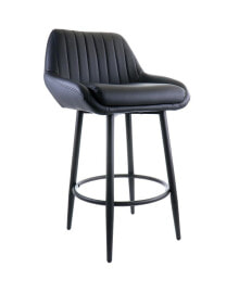 Elama faux Leather Bar Chair in Black with Matte Metal Legs