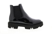 Купить черные женские высокие ботинки Aquatalia: Aquatalia Haylie Patent 34L3694-BLK Womens Black Leather Slip On Chelsea Boots 6