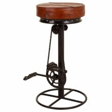 Stool Alexandra House Living Black Dark brown Leather Iron 41 x 80 x 41 cm Pedals