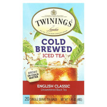 Twinings, холодный чай со льдом, несладкий черный чай, со вкусом персика, 20 чайных пакетиков на одну порцию, 40 г (1,41 унции)
