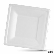 Plate set Algon Disposable White Sugar Cane Squared 26 cm (24 Units)