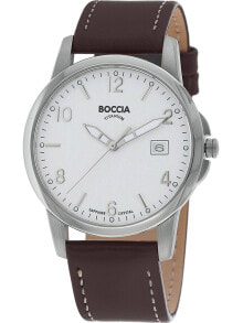 Мужские наручные часы с коричневым кожаным ремешком Boccia 3625-01 mens watch titanium 36mm 5ATM
