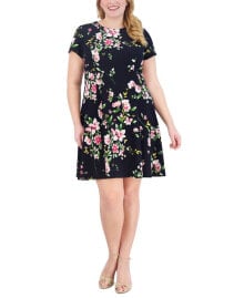 Jessica Howard plus Size Printed Jewel-Neck Fit & Flare Dress