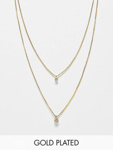 Колье aOS DESIGN 14k gold plated multirow necklace with simple graduating crystal pendant 