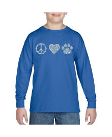 LA Pop Art big Boy's Word Art Long Sleeve T-shirt - Peace Love Cats