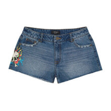 Купить женские шорты Ed Hardy: Ed Hardy Flame Skull Denim Shorts - WEHD8000-6