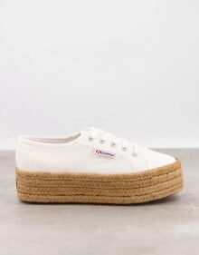 Superga 2790 Cotrope – Flache Leinensneaker in Weiß mit Espadrille-Sohlen