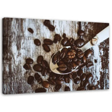 Leinwandbild Kaffeebohnen Holz Getränke