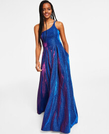 B Darlin juniors' Strappy-Back Glitter-Finish Gown, Created for Macy's