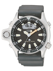 Мужские наручные часы с серым силиконовым ремешком Citizen JP2000-08E Promaster-Marine Diver Watch with depth gauge 20 ATM