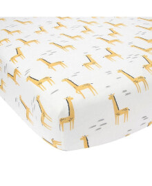 Signature Giraffe Organic Cotton Fitted Crib Sheet - White/Yellow