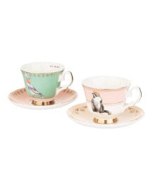 Yvonne Ellen best of British Teacup and Saucers, Set of 2