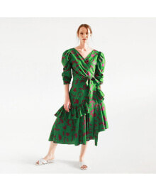 Jessie Zhao New York green Garden Cotton Silk Wrap Dress