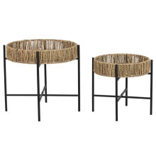 Set of 2 tables Home ESPRIT Black Natural Metal 49 x 49 x 44 cm