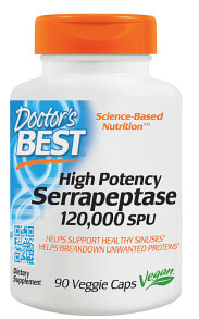 Пищеварительные ферменты Doctor's Best High Potency Serrapeptase Cеррапептаза 120000 SPU 90 растительных капсул