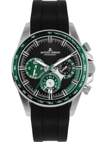 Мужские наручные часы с ремешком Мужские наручные часы с силиконовым черным ремешком Jacques Lemans 1-2127C Liverpool chronograph 40mm 10ATM