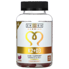 Витамин К zhou Nutrition, K2 + D3, Strawberry, 60 Gummies