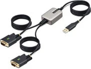 StarTech.com 13ft (4m) 2-Port USB to Serial Adapter Cable - Interchangeable DB9 Screws/Nuts - COM Retention - USB-A to DB9 RS232 - FTDI - Level-4 ESD Protection - Windows/macOS/ChromeOS/Linux - Rugged TPE Construction - USB-A - 2 x DB-9 RS-232 - 4 m - Bla