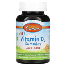 Витамин D carlson, Детские жевательные таблетки с витамином D3, натуральные фруктовые ароматизаторы, 25 мкг (1000 МЕ), 60 шт.