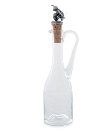 Vagabond House hand-Blown Cruet Glass Bottle with Cork Stopper and Solid Pewter Bee Honey, Oil, Salad Dressing Bottle