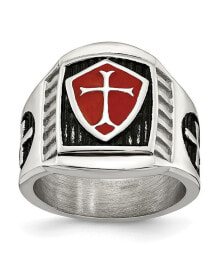 Купить кольца и перстни Chisel: Stainless Steel Antiqued Polished Red Enamel Cross Shield Ring