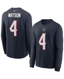 Nike men's Deshaun Watson Navy Houston Texans Player Name and Number Long Sleeve T-shirt