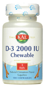 Витамин D kal D-3 Sugarless Chewables Cinnamon -- Витамин D-3 со вкусом корицы 2000 МЕ - 100 жевательных таблеток
