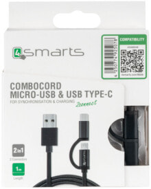 Компьютерные разъемы и переходники 4smarts ComboCord USB кабель 1 m 2.0 USB A USB C/Micro-USB B Черный 4S468548