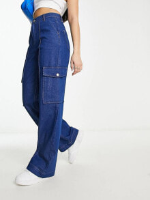 Women's jeans river Island – Cargo-Jeans mit hoher Taille und weitem Bein in mittelblauer Waschung