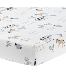 Baby Farm Animals 100% Cotton Fitted Crib Sheet - White
