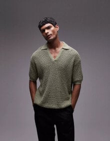 Купить мужские поло Topman: Topman knitted cotton revere polo in khaki