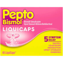 Витамины и БАДы для пищеварительной системы Pepto-Bismol LiquiCaps 5 Symptom Rapid Субсалицилат висмута от расстройства желудка/противодиарейное средство 48 жидких капсул