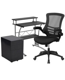 EMMA+OLIVER work From Home Kit-Computer Desk, Ergonomic Office Chair, Mobile Filing Cabinet