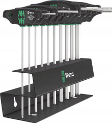 Wera Wera 454/10 HF Set Imperial 2 T-handle screwdrivers + rack, 10 pieces (black/green, imperial, with holding function)