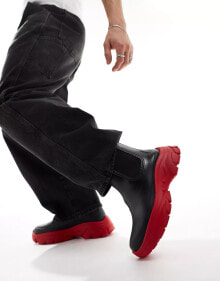 Купить мужские ботинки ASOS: ASOS DESIGN chunky wellington boot in black with contrast sole in red